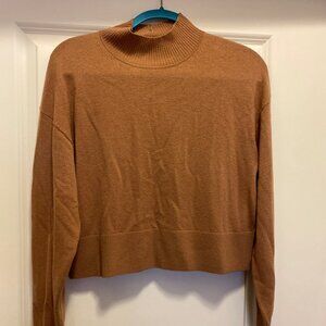 Everlane cropped mock neck merino sweater, autumn orange color